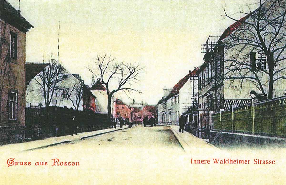 Innere Waldheimer Straße in Nossen, alte Postkarte "Gruß aus Nossen"